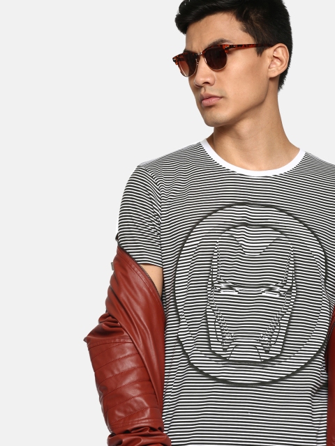 

Kook N Keech Men Black & White Striped Round Neck T-shirt