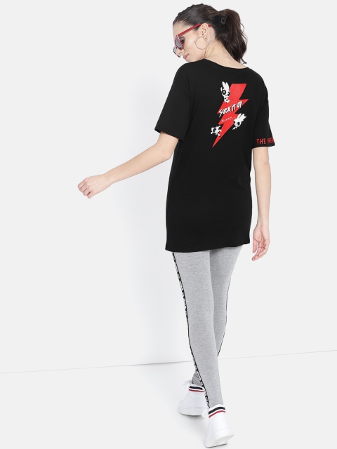 

Kook N Keech Women Black Printed Back V-Neck Longline T-shirt