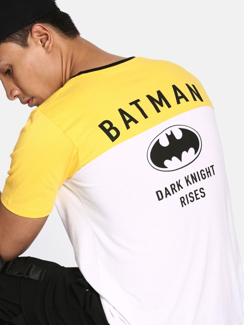 

Justice League Men White & Yellow Printed Batman Dark Knight Rises Round Neck T-shirt
