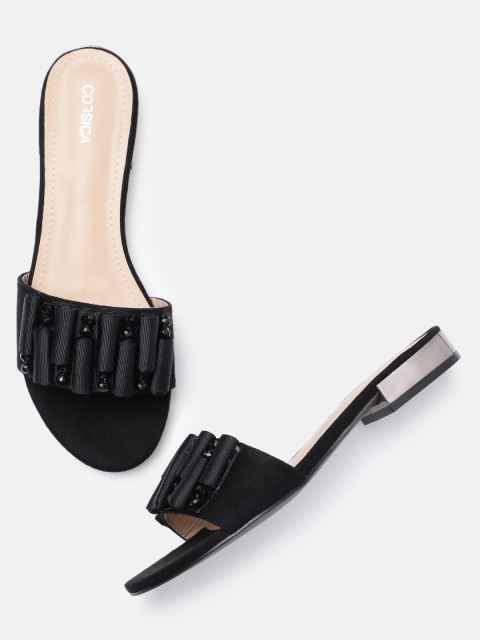 

CORSICA Women Black Embellished Open Toe Flats