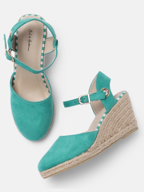 

Mast & Harbour Women Aqua Green Solid Sandals
