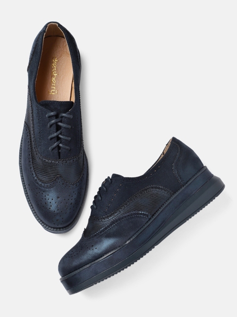 

DressBerry Women Navy Blue Solid Platform Brogues