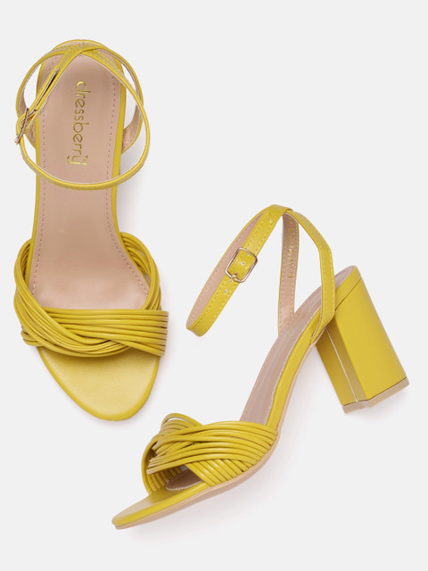 

DressBerry Women Yellow Solid Heeled Sandals