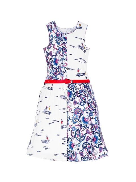 

naughty ninos Girls White & Blue Printed Fit and Flare Dress