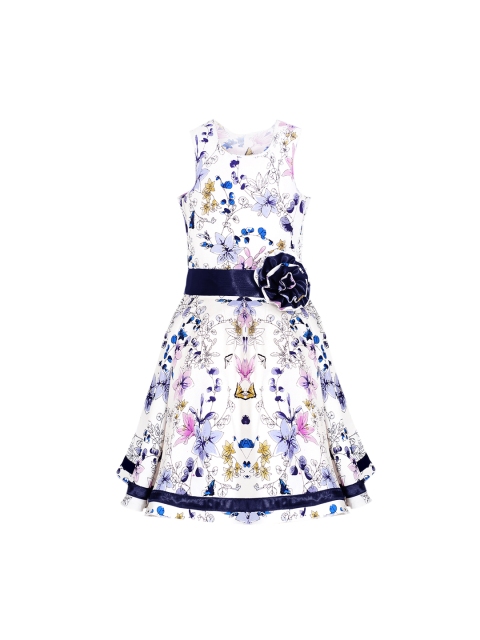 

naughty ninos Girls White & Blue Printed Fit and Flare Dress