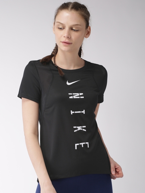 

Nike Women Black AS W NK MILER RUN GX Printed T-Shirt