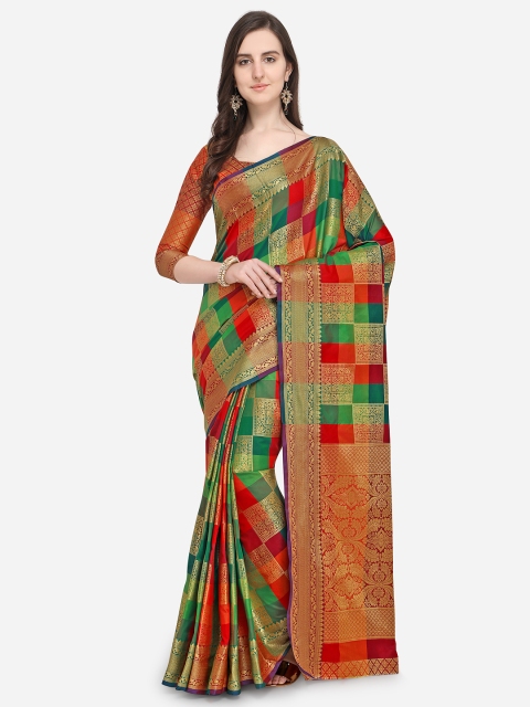 

Saree Swarg Red & Green Checked Banarasi Saree