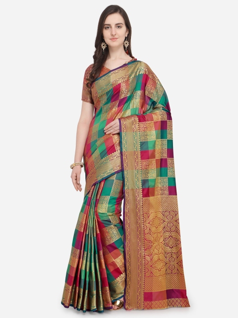 

Saree Swarg Green & Red Checked Banarasi Saree