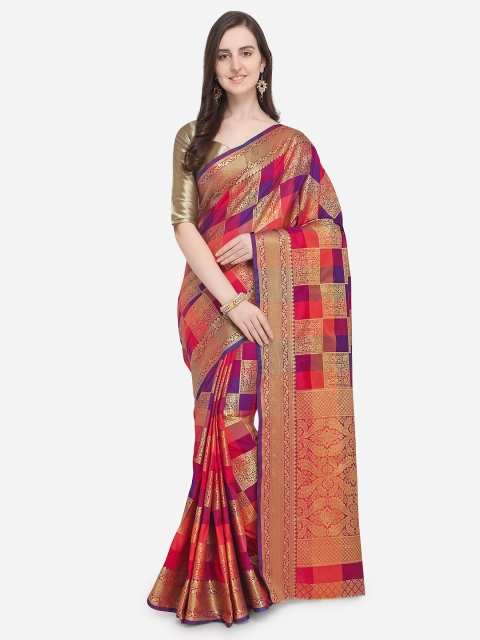 

Saree Swarg Pink & Purple Checked Banarasi Saree
