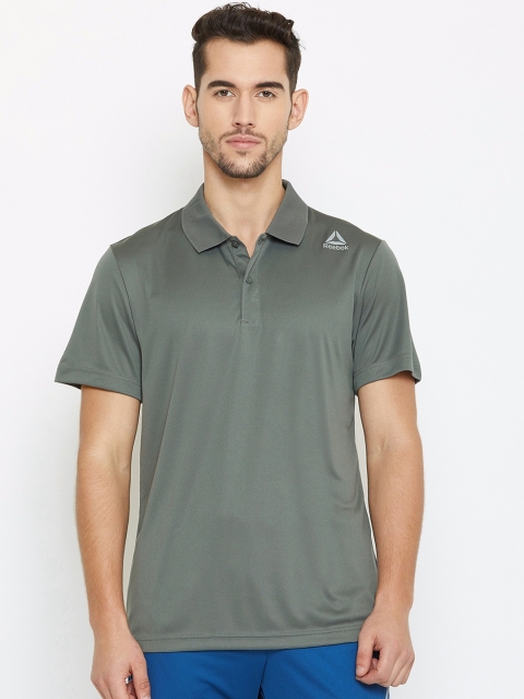 

Reebok Men Olive Green Solid Polo Collar T-shirt