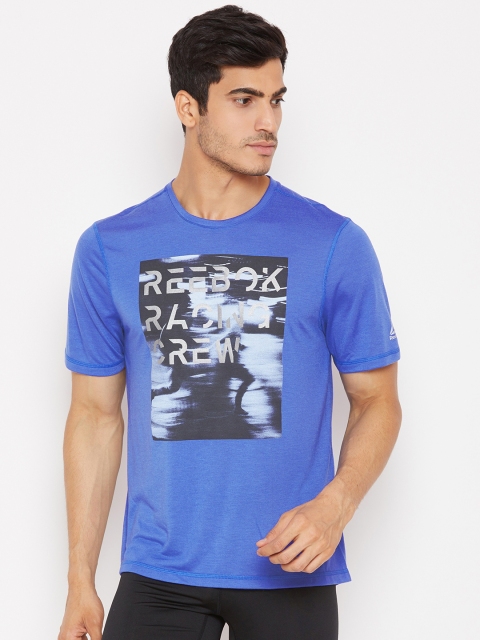 

Reebok Men Blue Printed Running Essentials CF T-shirt