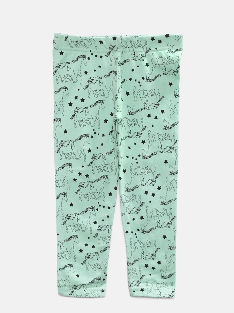 

EIMOIE Girls Green Printed Leggings