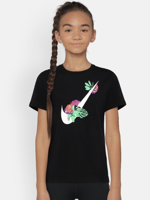 

Nike Girls Black Printed Round Neck T-shirt