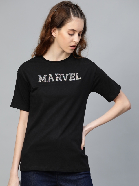 

Kook N Keech Marvel Women Black Solid Round Neck T-shirt