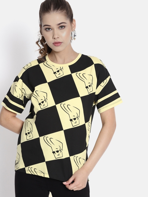 

Johnny Bravo by Kook N Keech Women Black & Yellow Printed Round Neck T-shirt