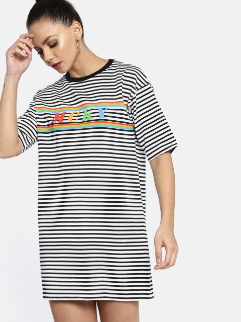 

Kook N Keech Disney Women White & Black Striped T-shirt Dress