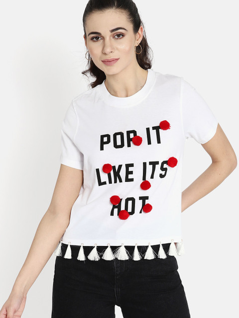 

Kook N Keech Women White & Black Printed T-shirt