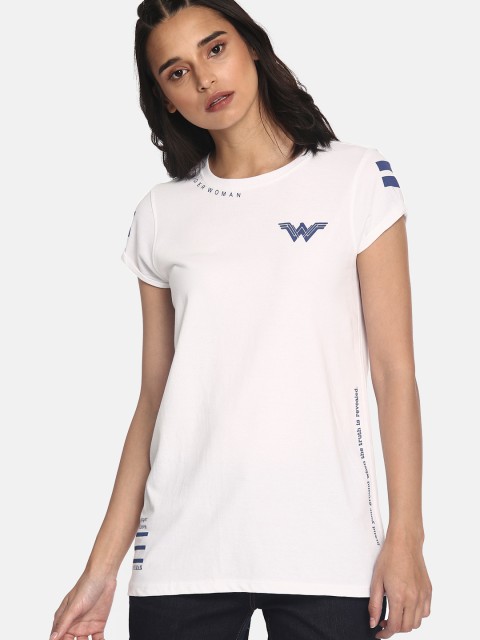 

Wonder Woman Women White Solid Round Neck T-shirt