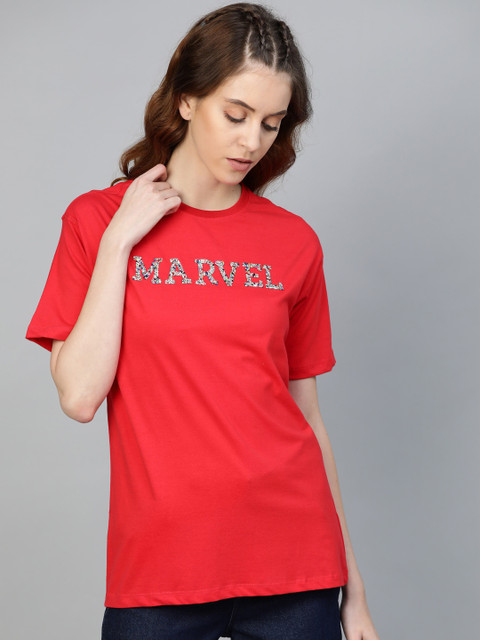 

Kook N Keech Marvel Women Red Solid Round Neck T-shirt, Rust