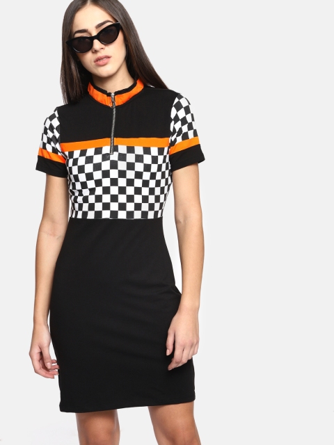 

Kook N Keech Women Black & White Checked T-shirt Dress