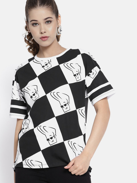 

Johnny Bravo by Kook N Keech Women White & Black Printed Round Neck T-shirt