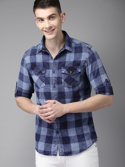 

HERE&NOW Men Blue Slim Fit Checked Casual Shirt