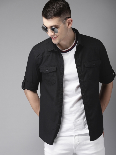 

HERE&NOW Men Black Slim Fit Solid Casual Shirt