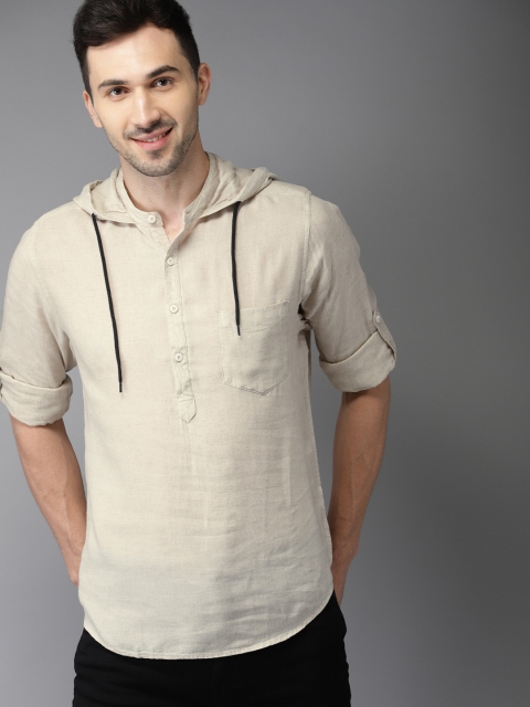 

HERE&NOW Men Beige Regular Fit Solid Casual Shirt