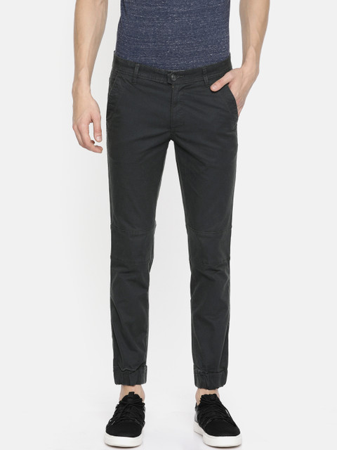 

John Players Men Black Skinny Fit Solid Regular Trousers