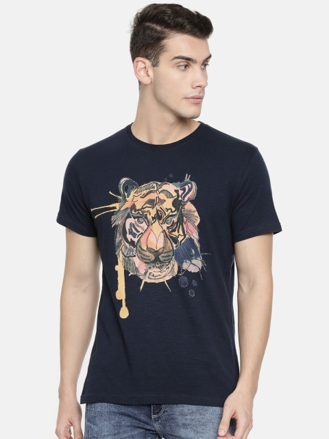 

John Players Men Navy Blue Printed Round Neck T-shirt