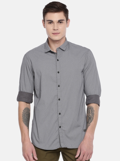 

John Players Men Grey & White Trim Fit Printed Casual Shirt