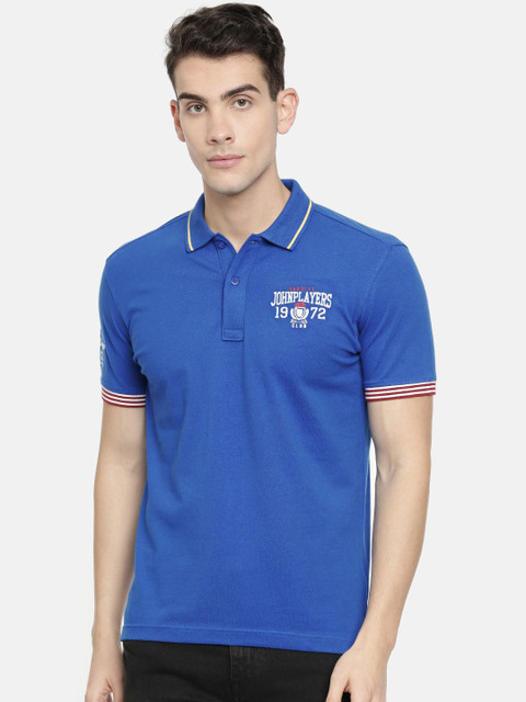 

John Players Men Blue Solid Slim Fit Polo T-shirt