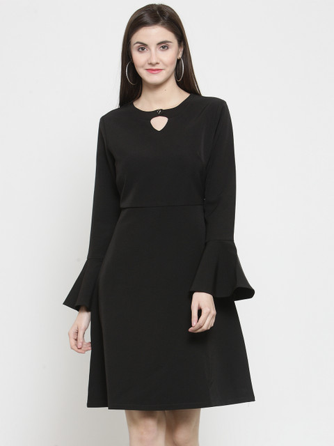 

Purple State Women Black Solid Fit and Flare Dress