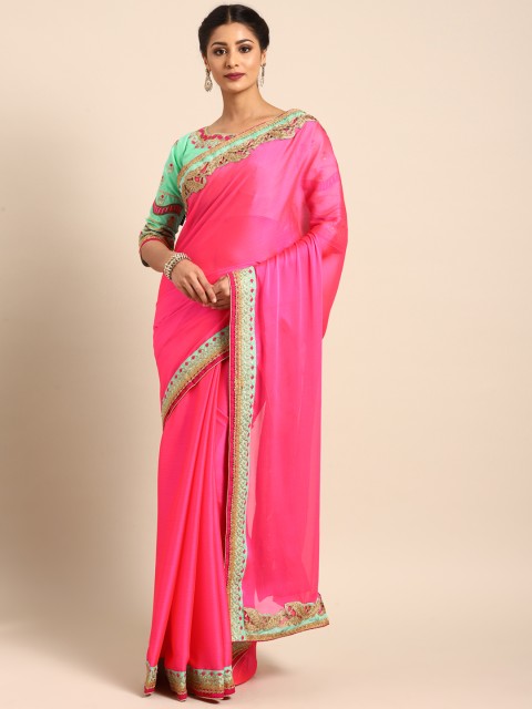 

Shaily Pink Solid Pure Silk Saree