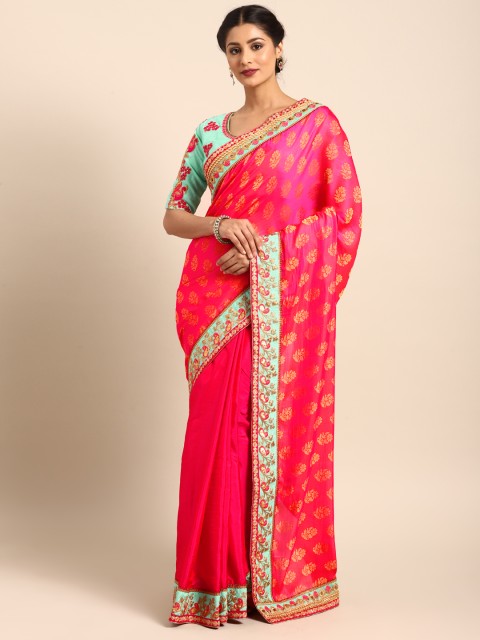 

Shaily Pink Woven Design Pure Silk Saree