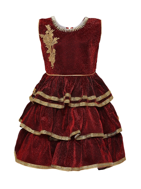 

Aarika Girls Maroon Self Design Fit and Flare Dress