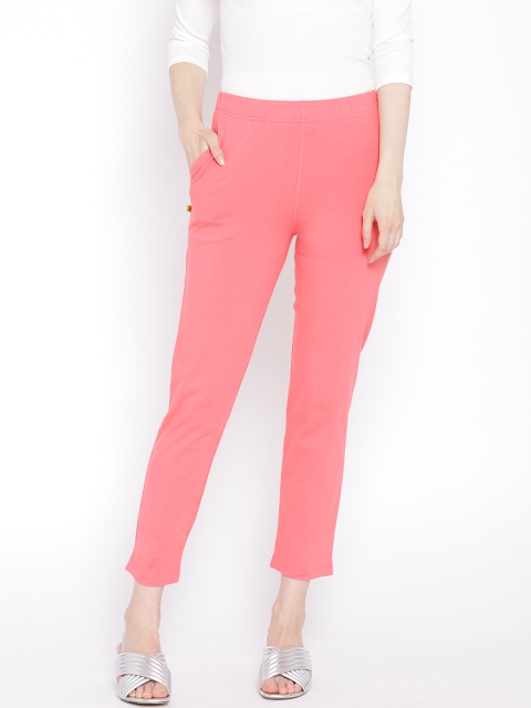 

AURELIA Women Coral Pink Regular Fit Solid Cropped Trousers