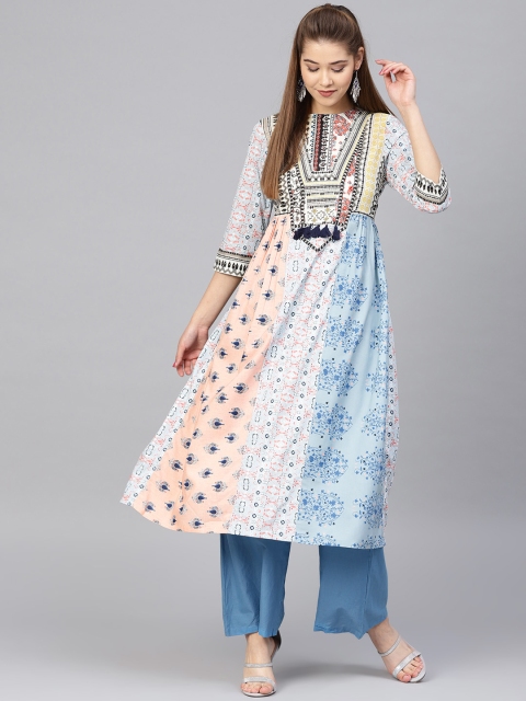 

W Women Blue & White Printed A-Line Kurta