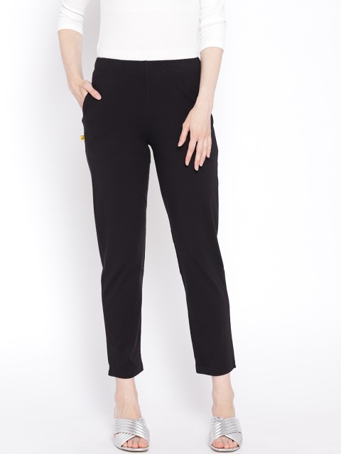 

AURELIA Women Black Regular Fit Solid Cropped Trousers