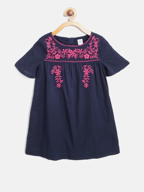 

GAP Girl Embroidered Shift Dress, Navy blue