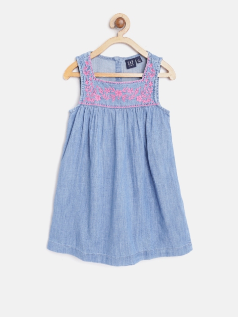 

GAP Girl Floral Embroidered Denim Dress, Blue