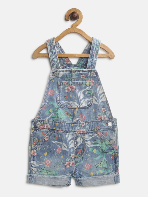 

GAP Girl Floral Denim Shortalls, Blue