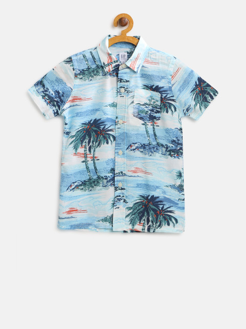 

GAP Boy Poplin Print Short Sleeve Shirt, Blue