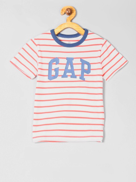

GAP Boys White Striped Round Neck T-shirt