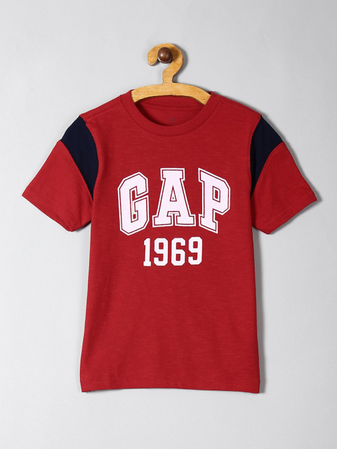 

GAP Boys Red & White Printed Round Neck T-shirt