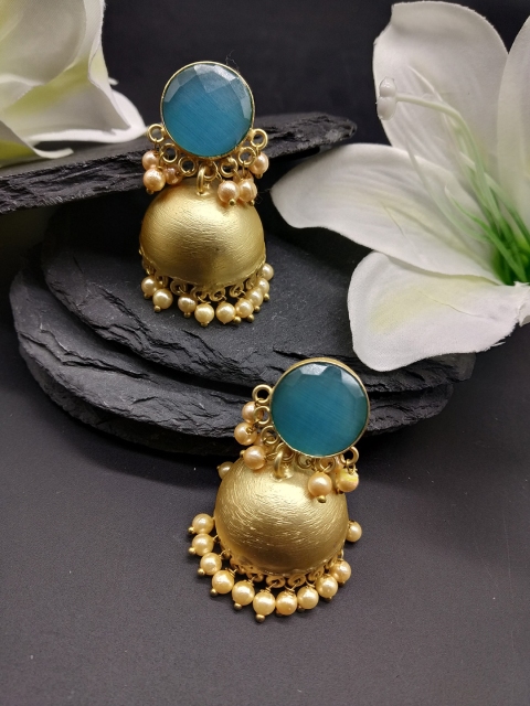 

Fida Gold-Toned & Blue Shields of Stone Dome Shaped Jhumkas