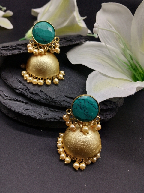 

Fida Blue & Gold-Toned Shields of Stone Dome Shaped Jhumkas