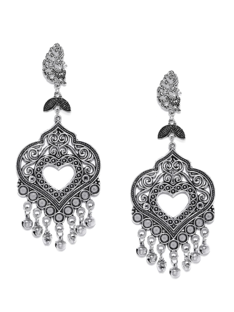 

Fida Oxidised Silver-Toned Mor Heart Drop Earrings