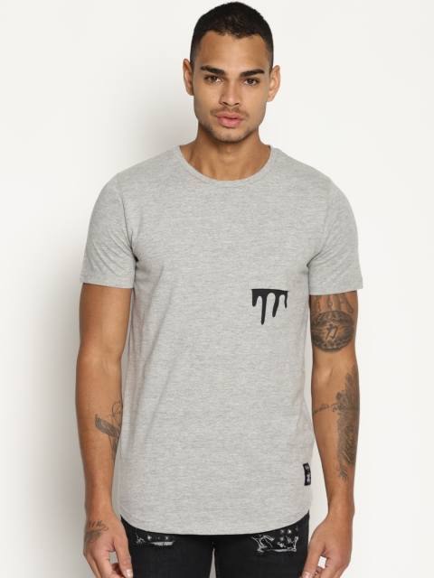 

KULTPRIT Men Grey Melange Solid Round Neck T-shirt