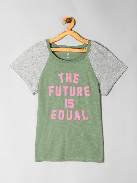 

GAP Girls Green & Grey Printed Round Neck T-shirt